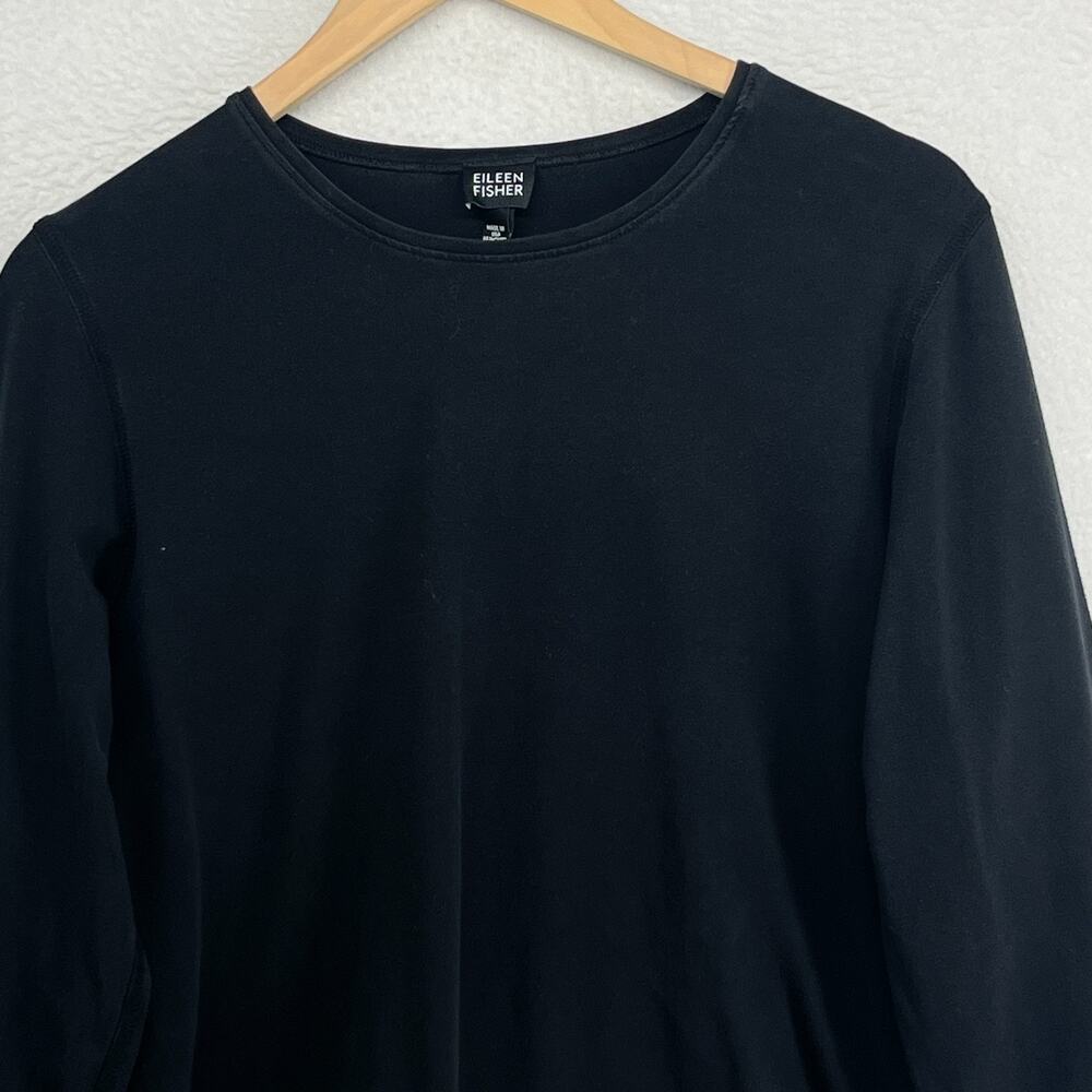 EILEEN FISHER Top L Organic Cotton Stretch Jersey Long Sleeve Washed Black USA - Picture 3 of 9